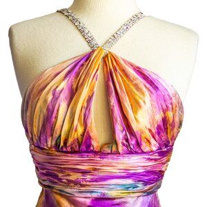 Silk crystal halter long Dress bridesmaid prom gala pink purple blue barbie 2 4